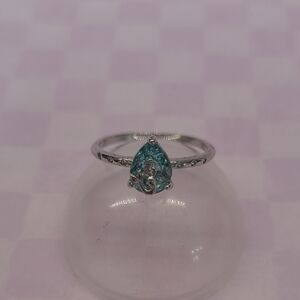 Silver Ring with Teardrop Aqua Gemstone Mermaid Detail - Size 7